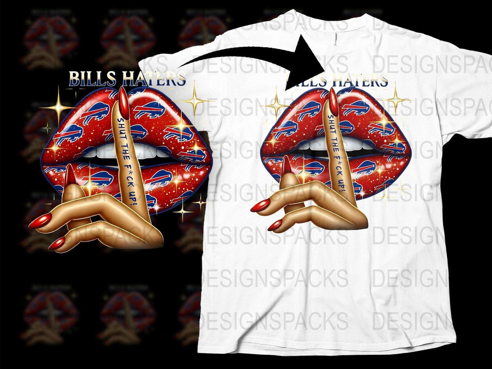 Buffalo Bills Inspired Lip Art T-Shirt, Sports Fan Gift, Unique Graphic Tee, Bold Red and Blue Design