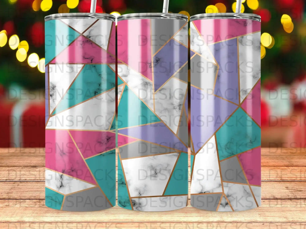 Geometric Marble Colorblock Gold Trim Tumbler product type
