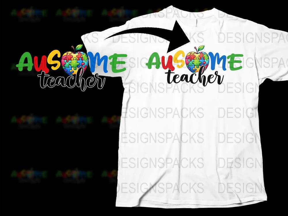 Awesome Teacher T-Shirt, Colorful Apple Graphic, Unisex White Tee, Gift for Educators and Teachers, Back to School Outfit