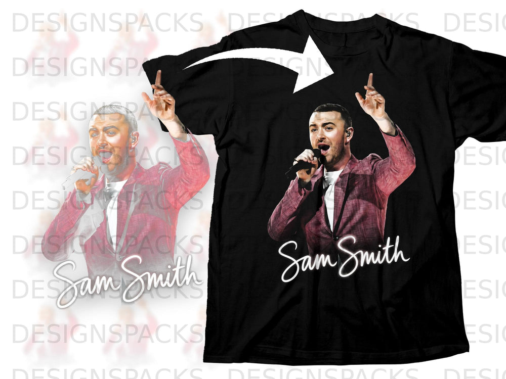 Black t-shirt with Sam Smith graphic and signature.