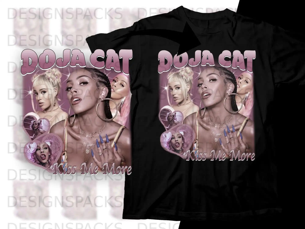 Doja Cat "Kiss Me More" graphic t-shirt featuring Doja Cat's portrait.