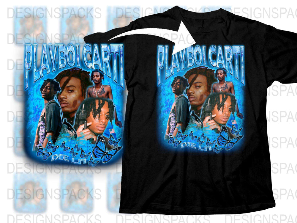 Playboi Carti Graphic T-Shirt, Hip Hop Artist Tee, Urban Streetwear, Fashionable Music Merch, Bold Blue Design, Men's Women's Apparel