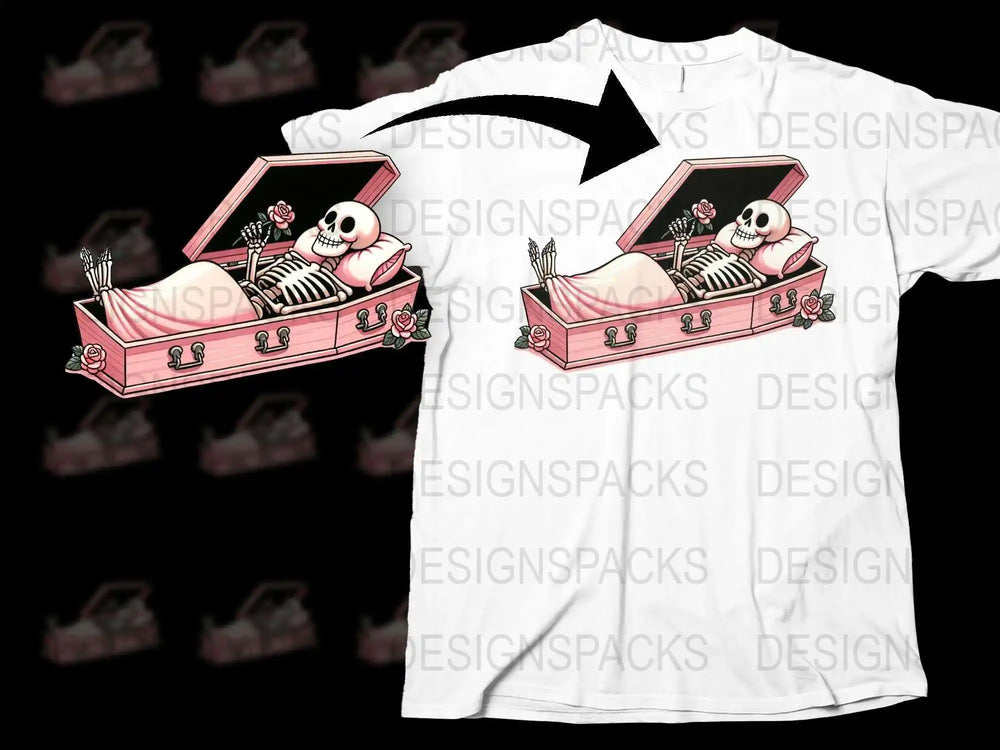 Gothic Skeleton in Coffin T-Shirt, Spooky Floral Coffin Design, Unisex Horror Graphic Tee