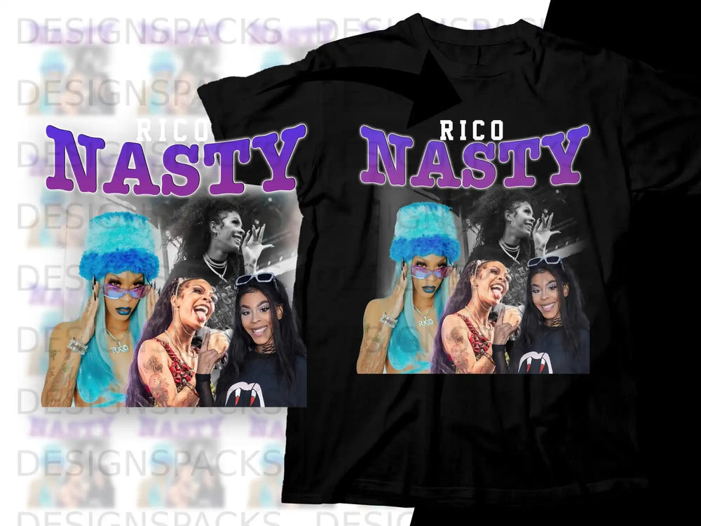 T-shirt with Rico Nasty graphic featuring three images of the artist.