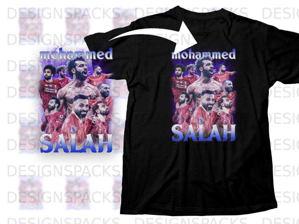 Black t-shirt with Mohamed Salah and text "SALAH" on front.