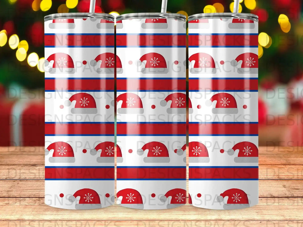 Red white striped Santa hat snowflake holiday tumbler product type
