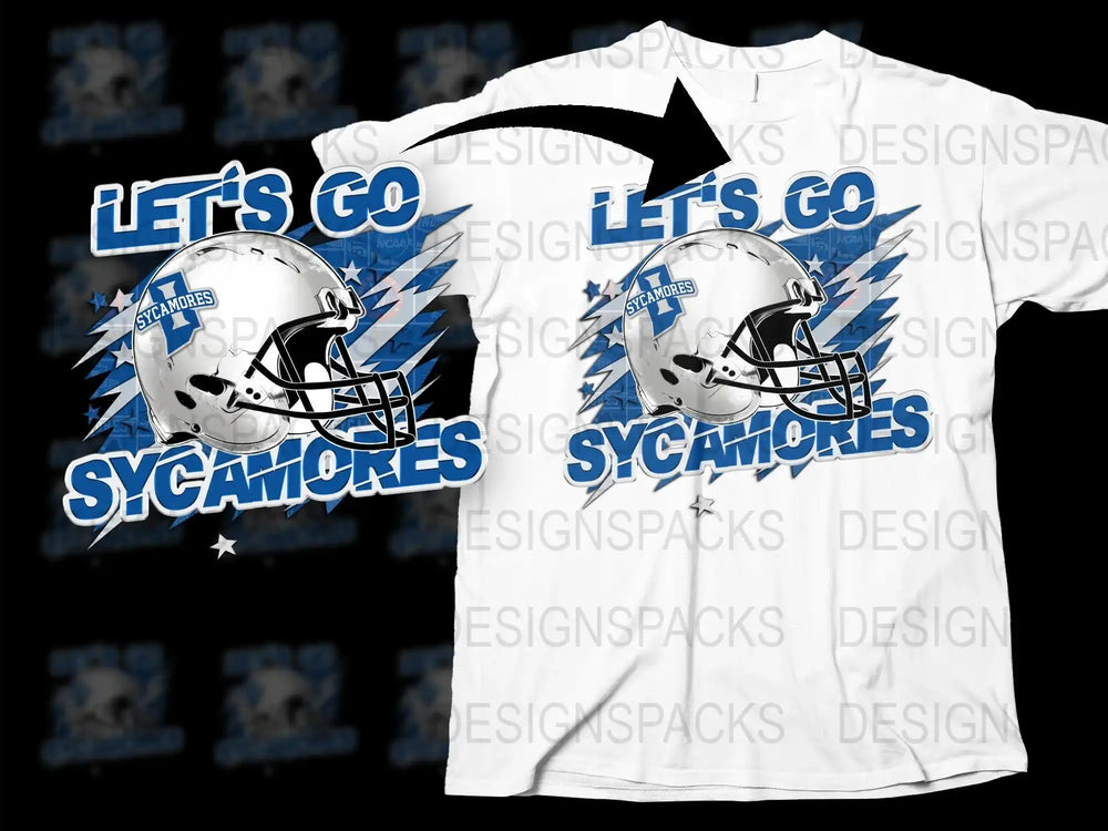 Let's Go Sycamores Graphic T-Shirt, College Football Fan Tee, Sports Team Support Shirt, Blue and White