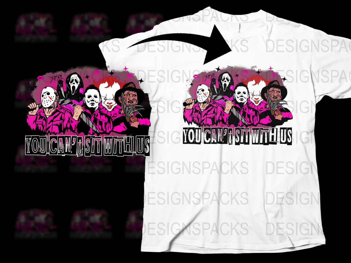 Horror Movie Icons T-Shirt, 'You Can't Sit With Us' Quote, Graphic Tee, Pop Culture, Unisex Fashion