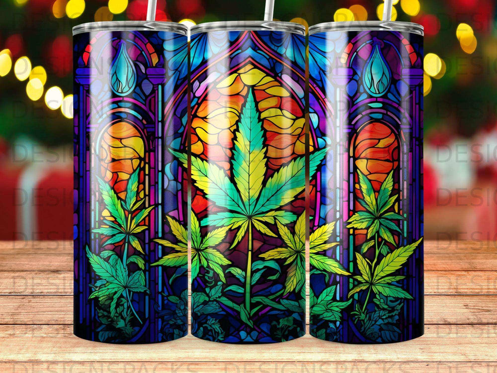 Mystic Leaf Stained Glass Tumbler Digital Wrap Design