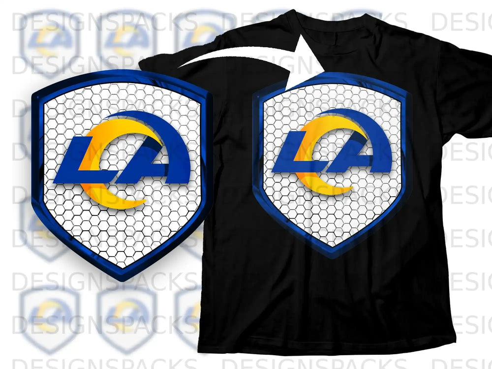 Los Angeles Shield Blue Yellow Logo Graphic Tee Shirt