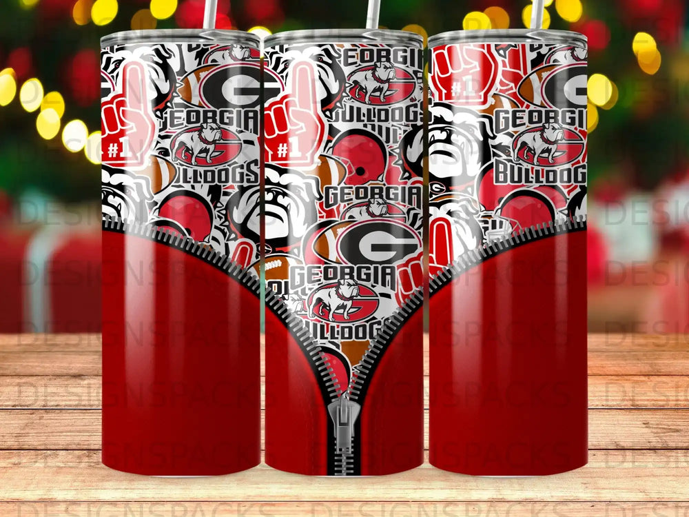 Georgia Bulldogs football pattern on a zippered tumbler.