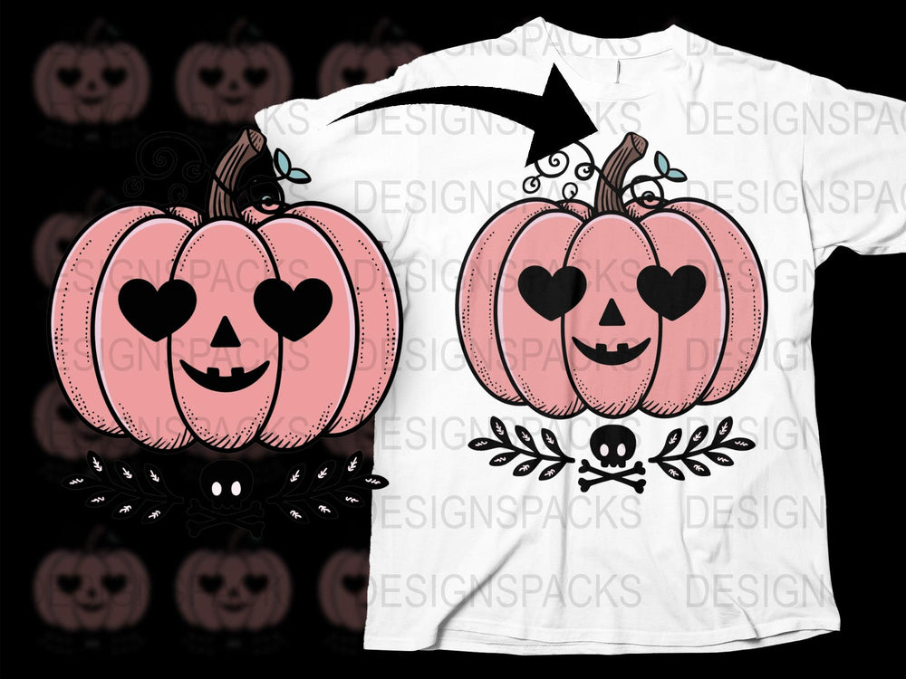 Cute Pumpkin T-Shirt with Heart Eyes, Halloween Graphic Tee, Autumn Fashion, Unisex Cotton Shirt