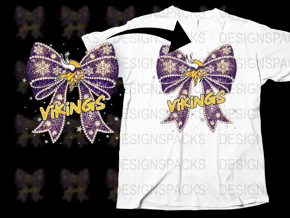 Vikings Themed T-Shirt, Purple Glitter Butterfly Graphic, Youth and Adult Sizes, Sports Fan Wear