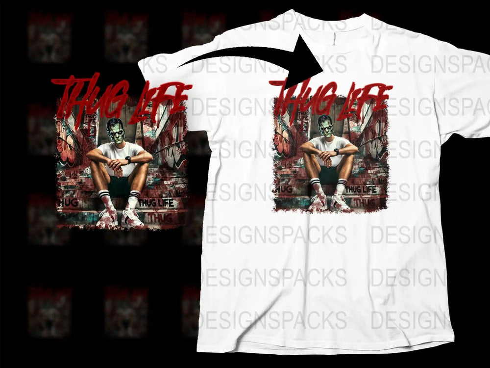 Thug Life Winged Skeleton Urban Graphic Tee, Street Style 90s Inspired Hip Hop Culture T-Shirt, Unique Design Casual Wear