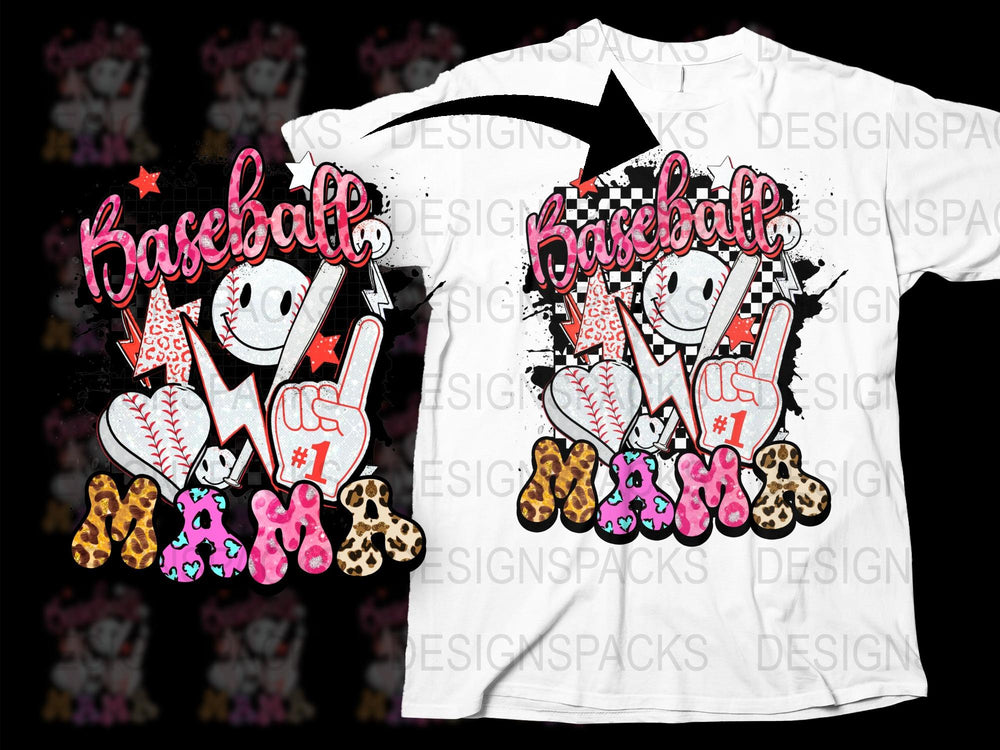 Colorful Baseball Themed T-Shirt with Leopard Print Balls and Bats Design for All Ages
