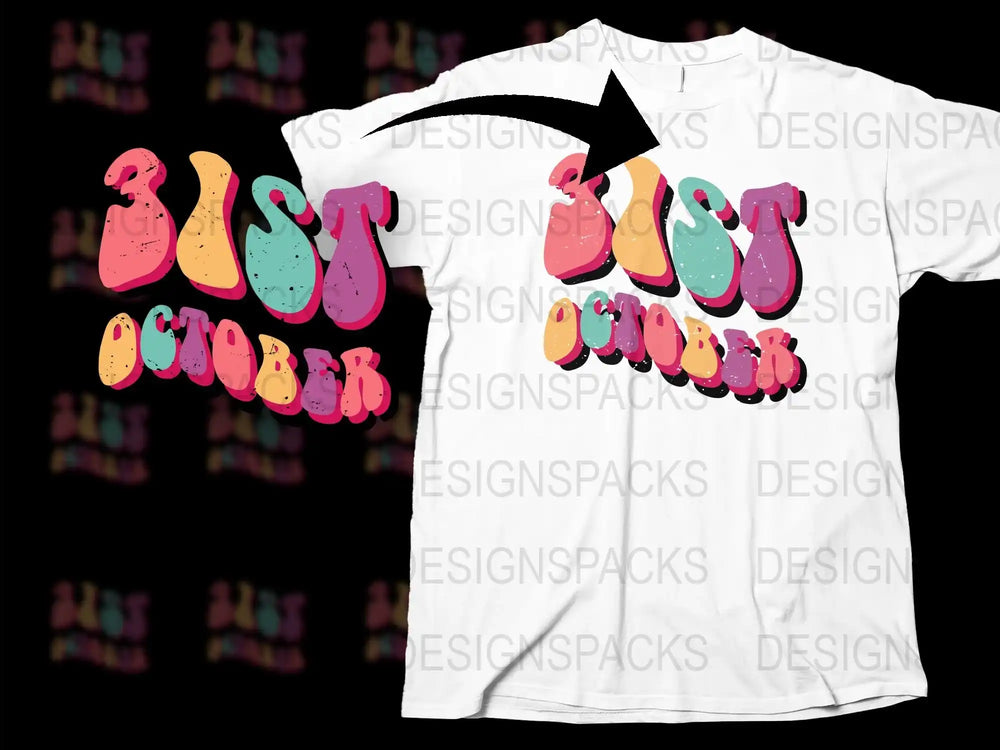 Spooky Halloween Themed T-Shirt, Colorful Ghost October Graphic Tee, Trendy Fall Apparel