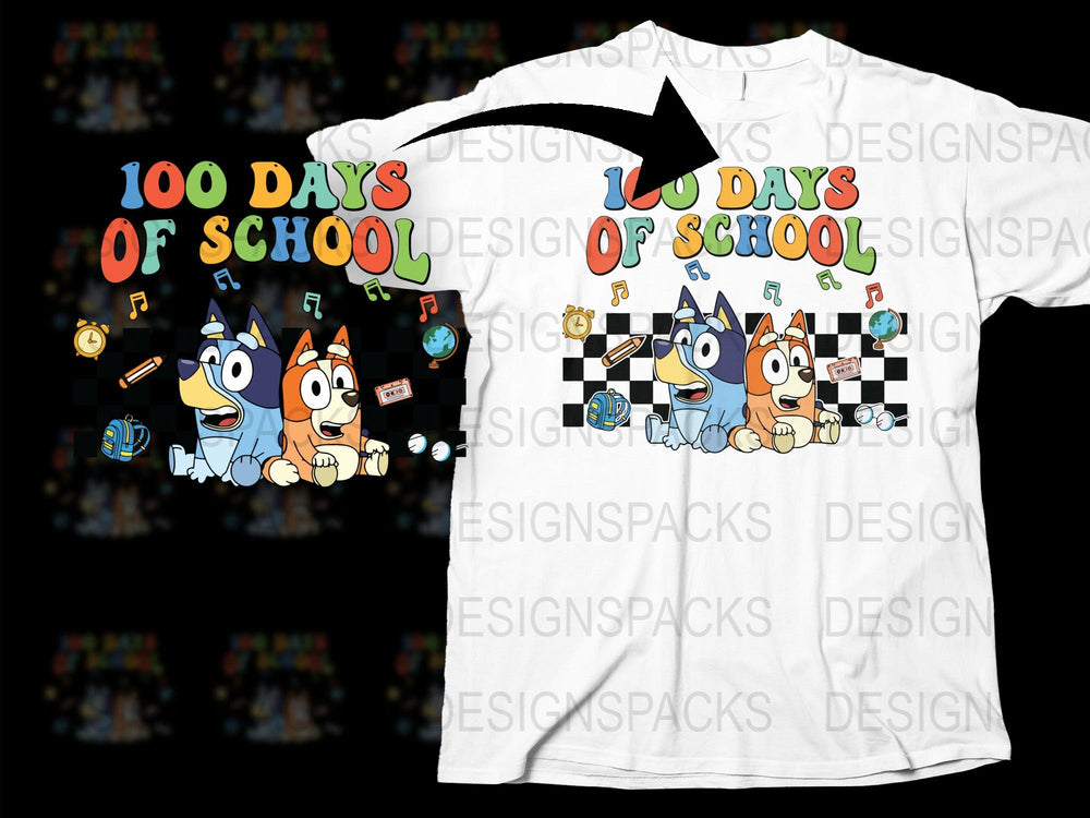 Kids 100 Days of School T-Shirt, Cartoon Dog Graphic, Fun Celebration Tee for Children, Colorful School Shirt