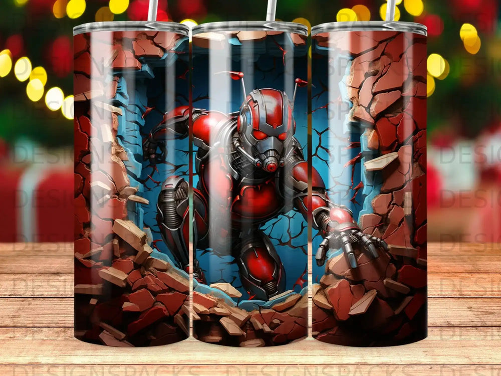 Ant-Man breaking through a cracked red and blue wall.