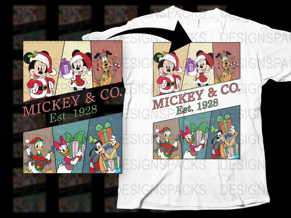 Mickey and Co Est. 1928 Vintage T-Shirt, Classic Disney Characters, Retro Cartoon Design Tee