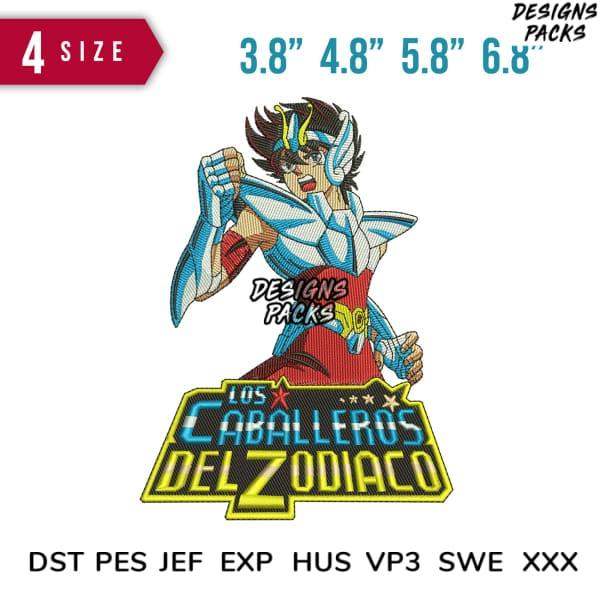 Saint Seiya embroidery design in 4 sizes, compatible with DST PES JEF formats for machine embroidery