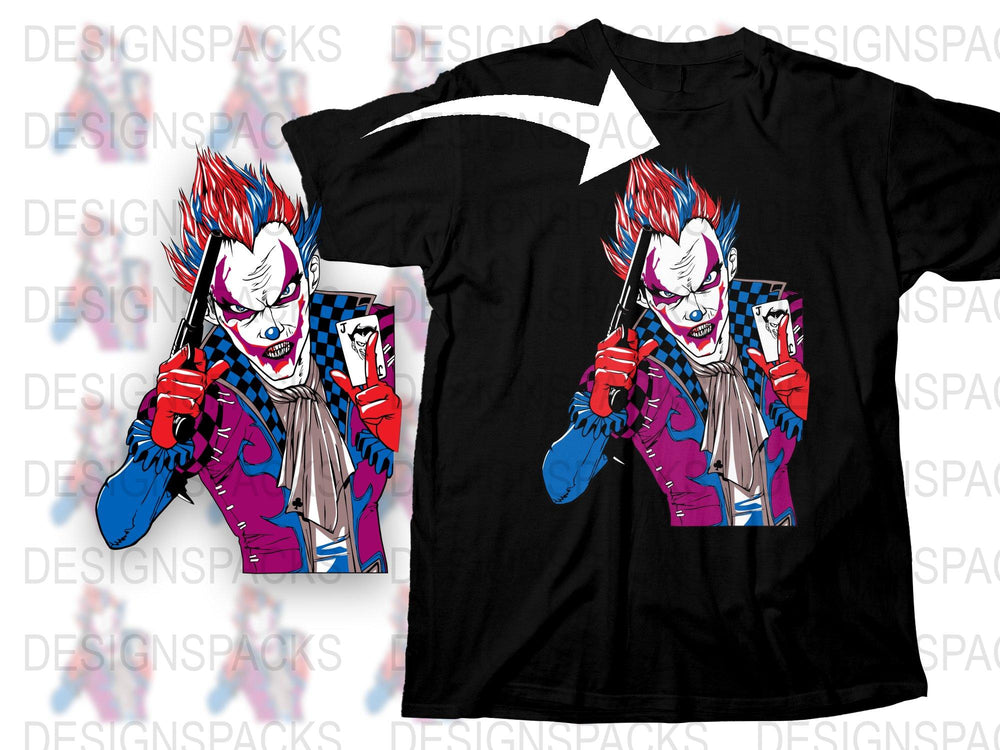 Men's Black T-Shirt with Colorful Clown Graphic, Unique Circus Design, Vibrant Urban Streetwear