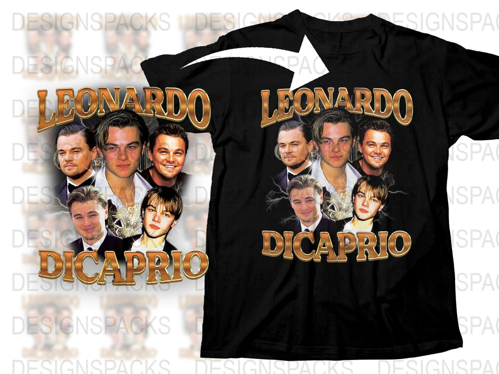 Leonardo DiCaprio Fan T-Shirt, Classic Movie Star Collage, Black Tee, Gift for Fans