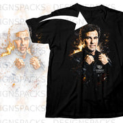 Black t-shirt featuring a graphic of a man and Cadillac Formula 1 Team logo.
