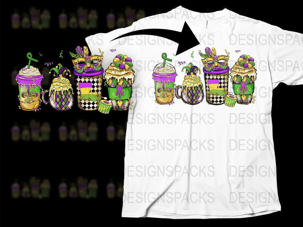 Mardi Gras T-Shirt Festive Parade Costume Colorful Beads Masks Men Women Unisex Full Print Tee