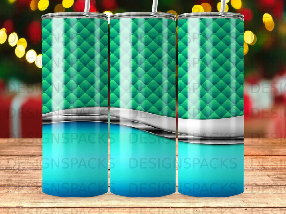 Three tumblers with a textured green and blue gradient design.