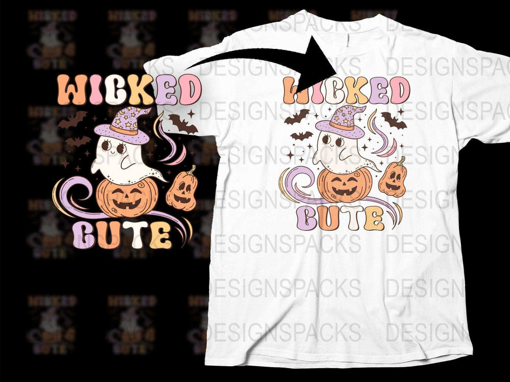 Wicked Cute Halloween T-Shirt, Ghost and Pumpkin Graphic, Spooky Season Tee, Stylish Fall Fashion, Unisex Clothing