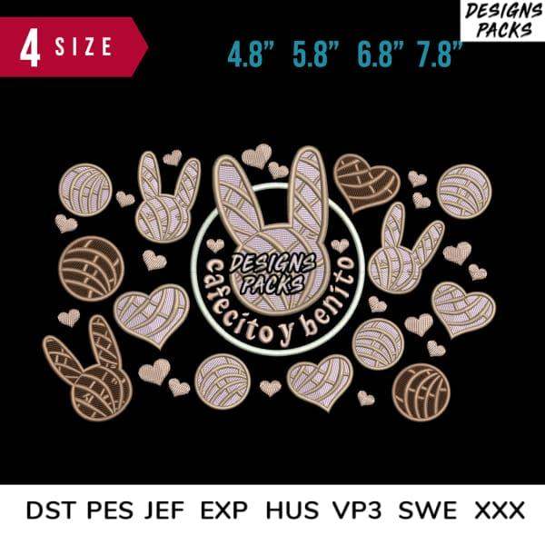 Embroidery design bundle with bunny ears, hearts, and yarn balls in multiple sizes for instant download