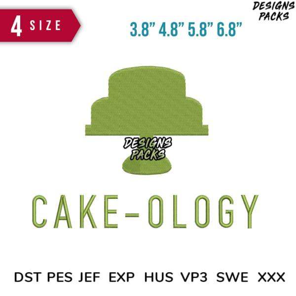 Cake-ology embroidery design in 4 sizes, compatible with DST PES JEF formats for instant download