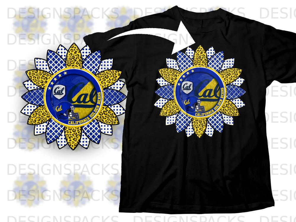 Black t-shirt with a Cal Golden Bears sunflower graphic.