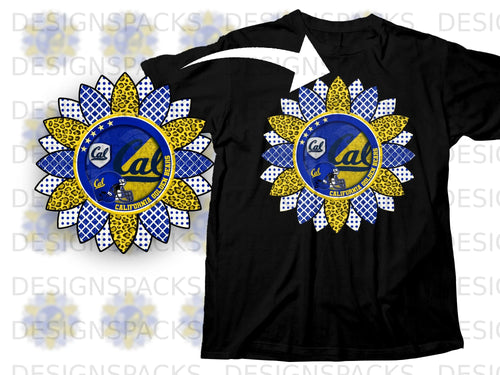 Black t-shirt with a Cal Golden Bears sunflower graphic.