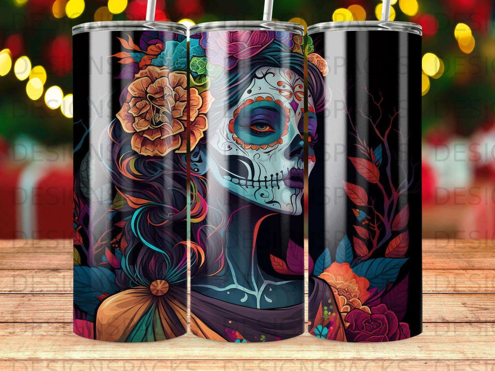 Calavera Empress Floral Tumbler Digital Wrap Design