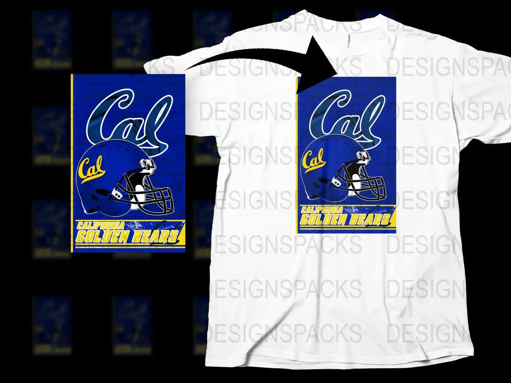 Cal Golden Bears Football Helmet Design T-Shirt, Collegiate Sports Fan Apparel, Blue and White Team Colors Tee