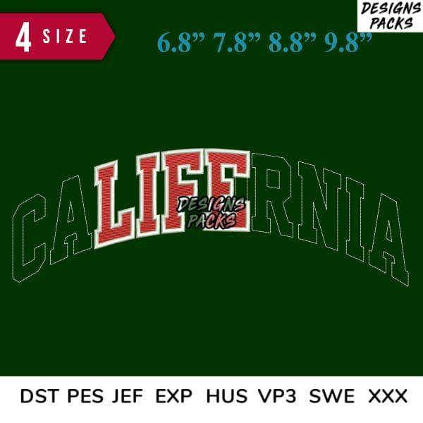 California arched embroidery design in 4 sizes, compatible with DST PES JEF formats for instant download