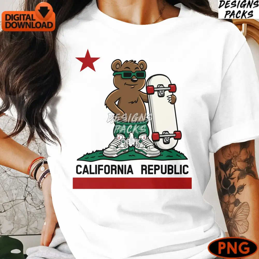 California Republic Bear Skateboard Digital Art Cool Png Instant Download Kids
