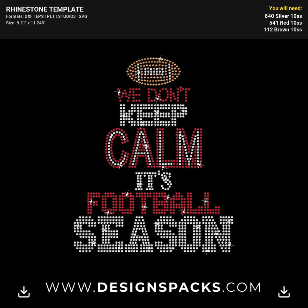 Calm Football Season Rhinestone Digital Template