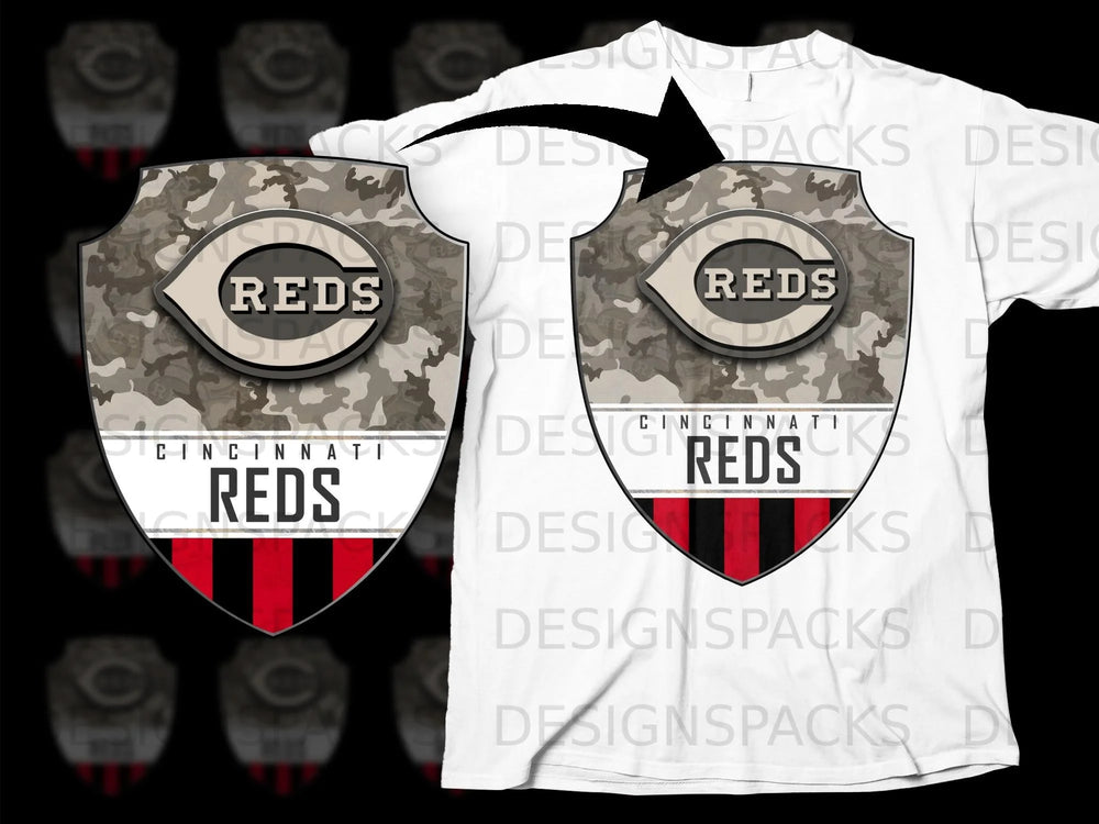 Cincinnati Reds camouflage shield logo t-shirt design.