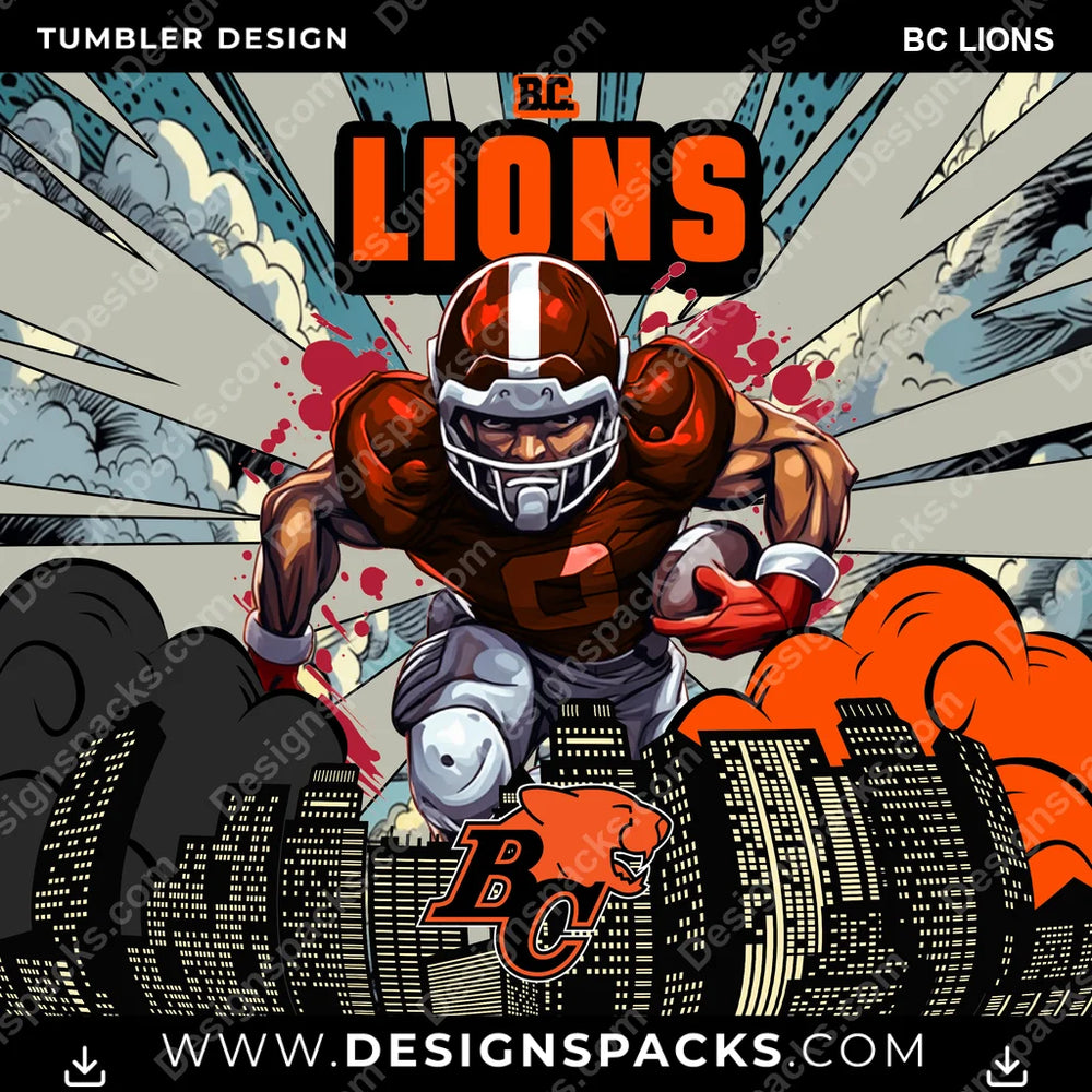 Canada Football Comic Cover BC Lions CFL Canada Tumbler Digital Wrap Design Download