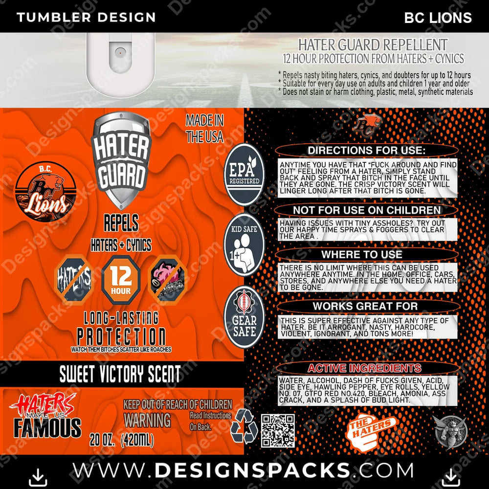Canada Football Hater Guard BC Lions CFL Canada Tumbler Digital Wrap Design Download