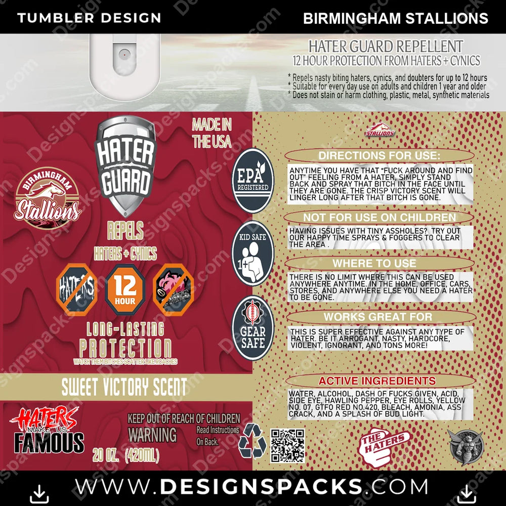Canada Football Hater Guard Birmingham Stallions CFL Canada Tumbler Digital Wrap Design Download