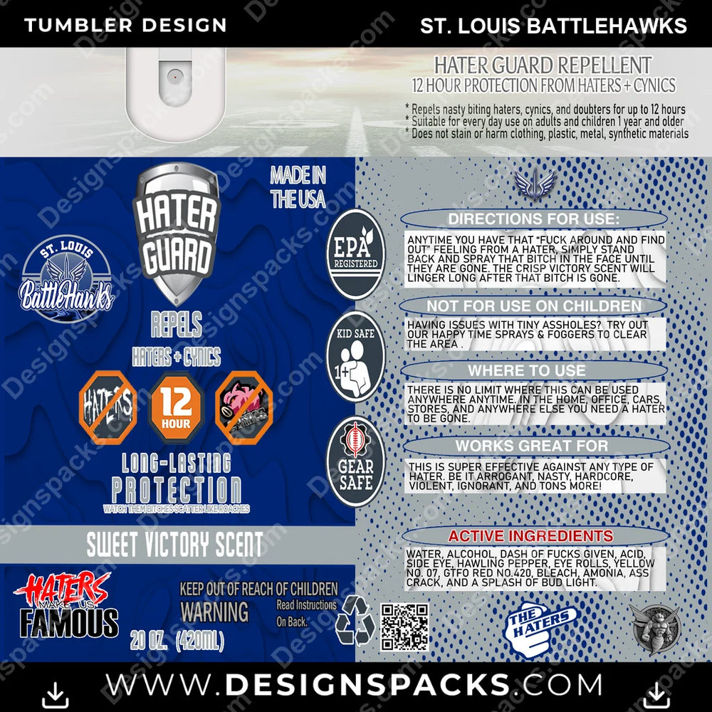 Canada Football Hater Guard St. Louis Battlehawks CFL Canada Tumbler Digital Wrap Design Download