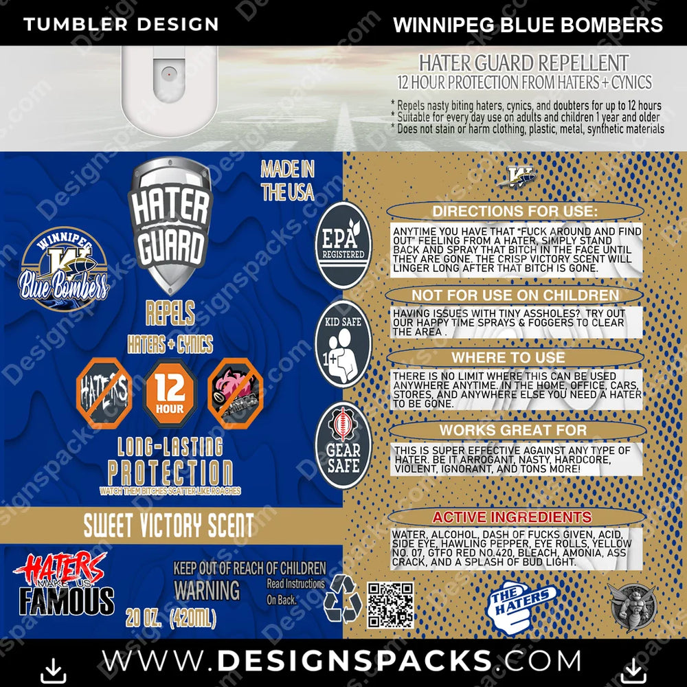 Canada Football Hater Guard Winnipeg Blue Bombers CFL Canada Tumbler Digital Wrap Design Download