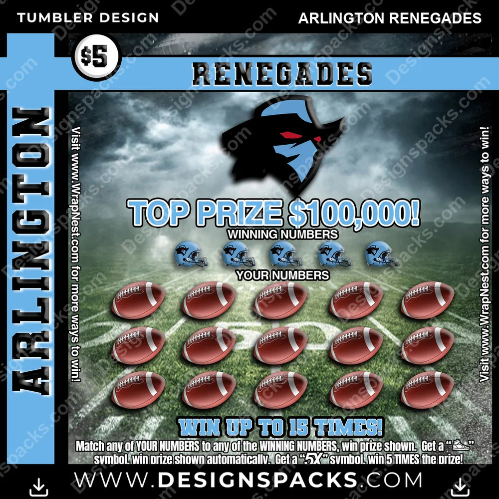 Canada Football Lottery Ticket Arlington Renegades CFL Canada Tumbler Digital Wrap Design Download