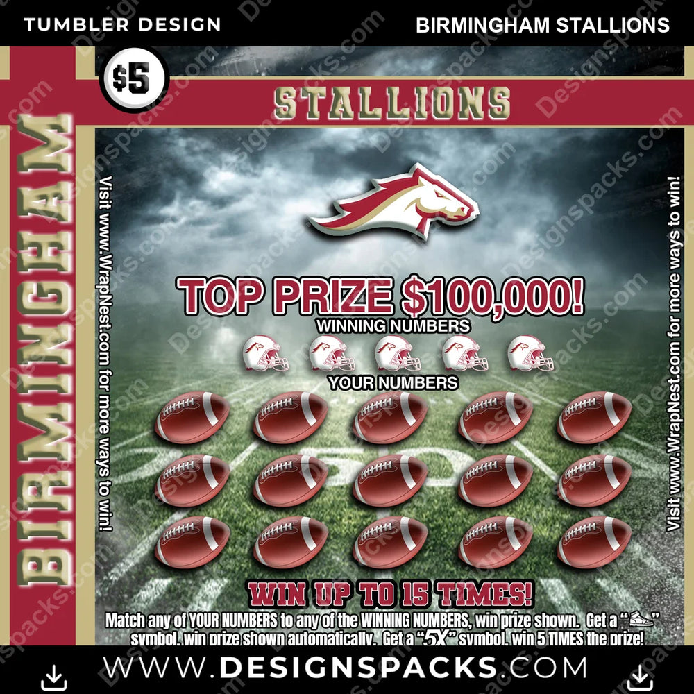 Canada Football Lottery Ticket Birmingham Stallions CFL Canada Tumbler Digital Wrap Design Download