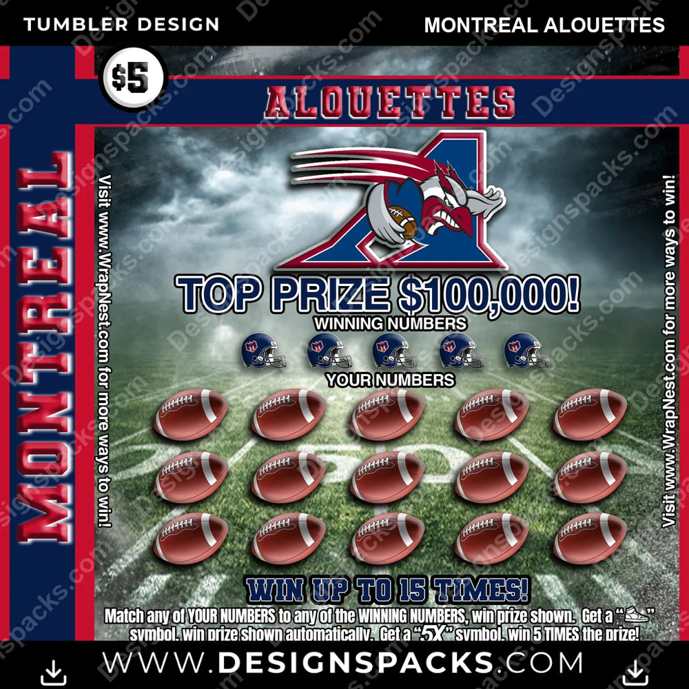 Canada Football Lottery Ticket Montreal Alouettes CFL Canada Tumbler Digital Wrap Design Download