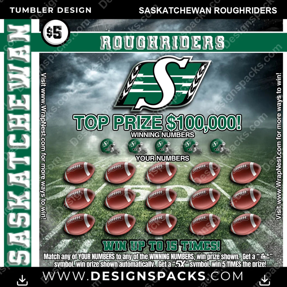 Canada Football Lottery Ticket Saskatchewan Roughriders CFL Canada Tumbler Digital Wrap Design Download