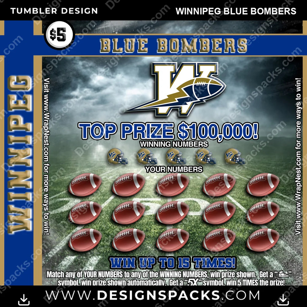 Canada Football Lottery Ticket Winnipeg Blue Bombers CFL Canada Tumbler Digital Wrap Design Download